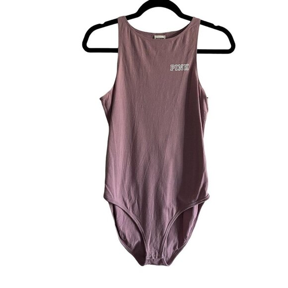 PINK Victoria's Secret Tops - PINK Victorias Secret Women M Mauve Logo High Neck Sleeveless Tank Bodysuit